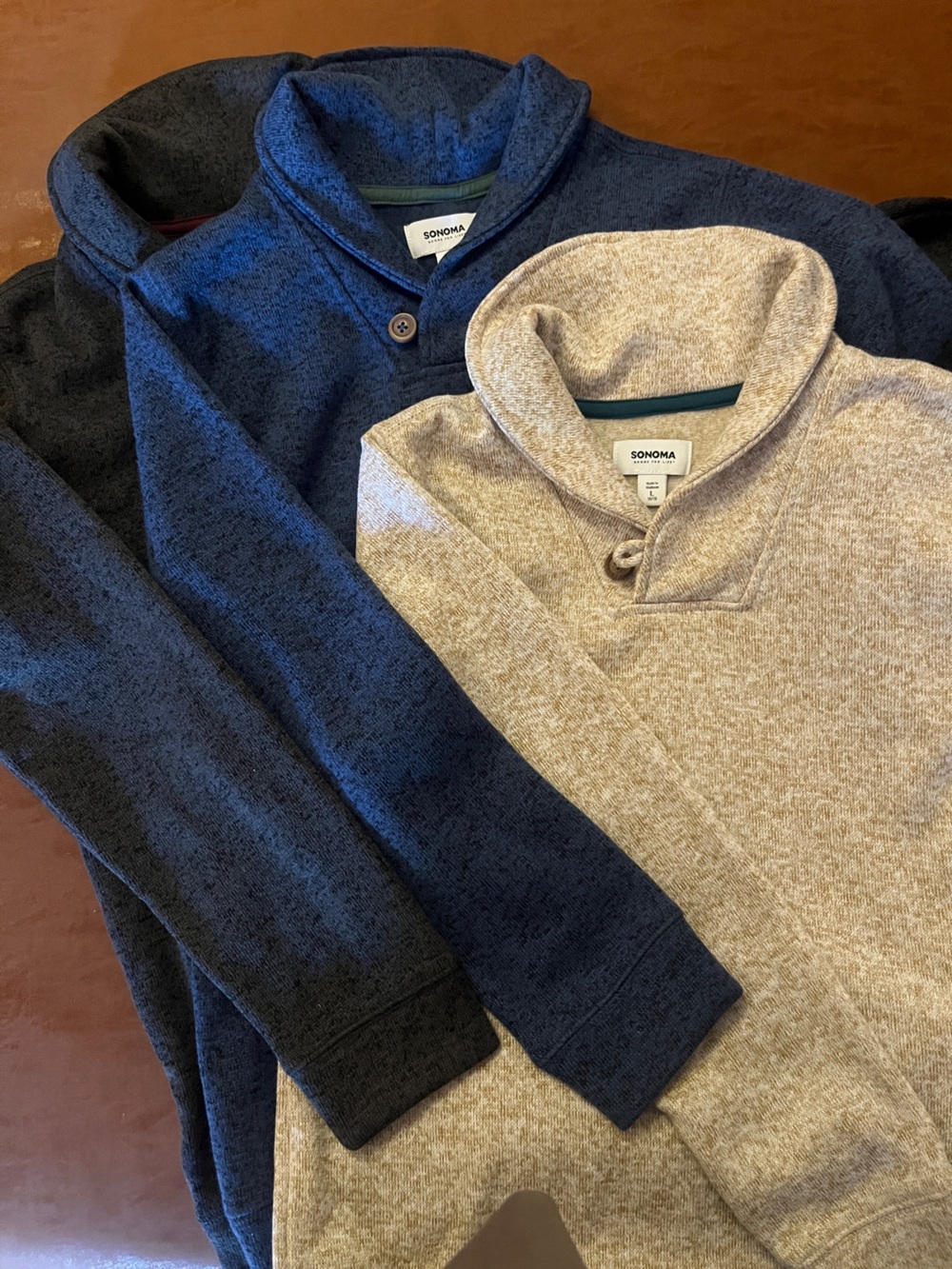Sonoma Boy’s Shawl Collar Pullover Sweaters in Gray, Navy and Heather Beige